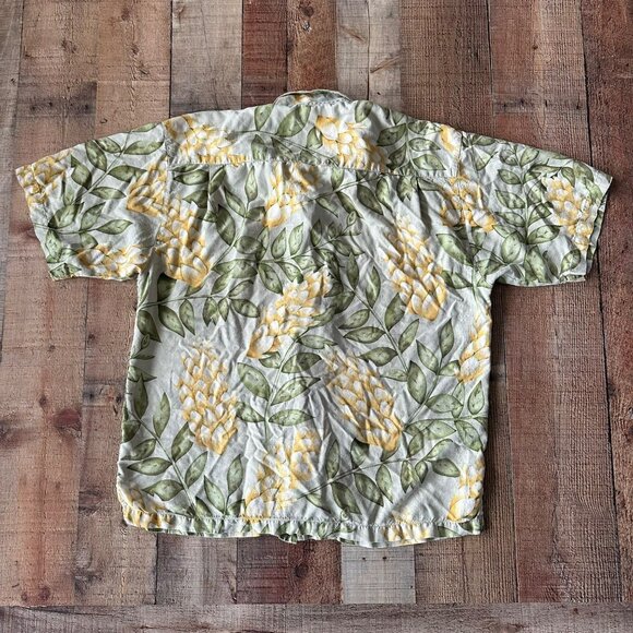 Tommy Bahama Mens Hawaiian Shirt Yellow Floral Print Short Sleeve 100% Silk - L - Picture 5 of 5